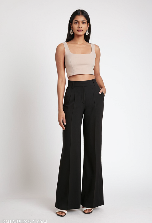 Women's Black Straight Fit Trousers – Comfortable & Versatile